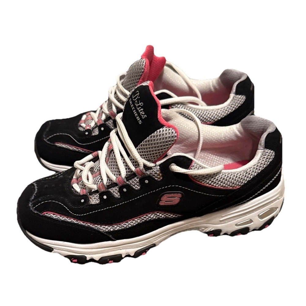 Y2K Skechers D Lite 11617 Womens Black Pink Mesh Chunky Sneaker Shoe Size 9.5